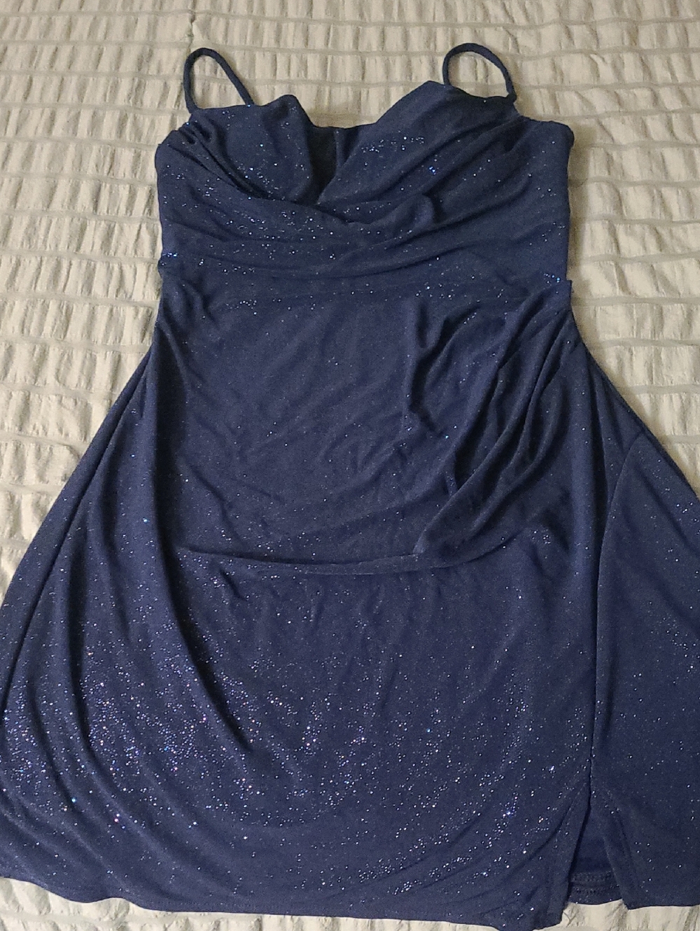 Navy Sparkle Cowl Neck Spaghetti Strap Dress